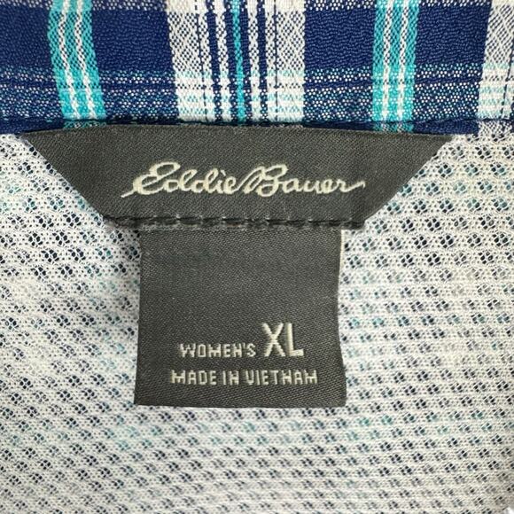 Eddie Bauer Blue Plaid Lightweight Long Roll Tab Sleeve Button Up Fishing Top XL - Picture 4 of 5